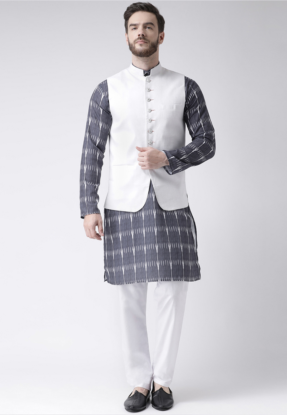 Grey Cotton Kurta Pajama With Jacket 237795