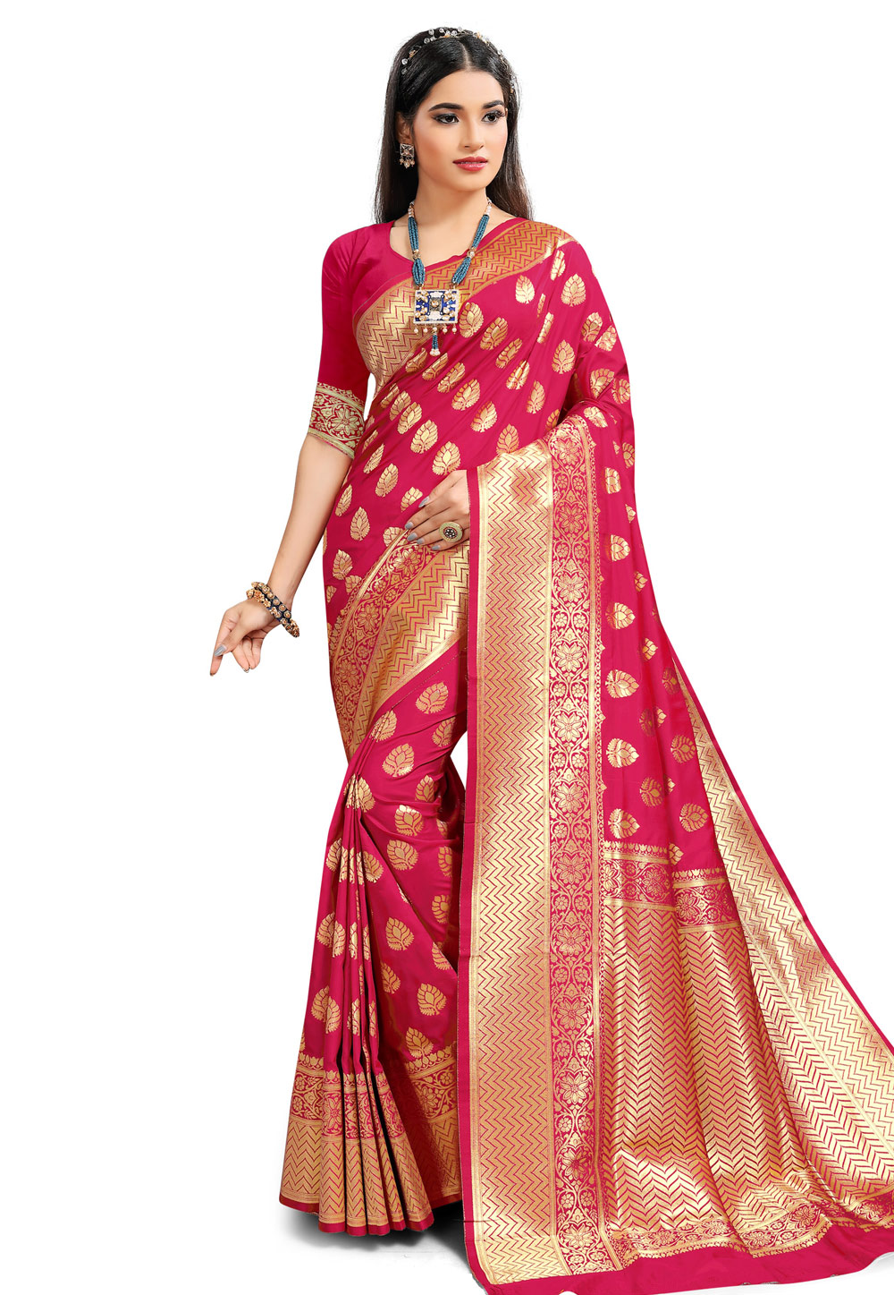 Pink Jacquard Saree With Blouse 218308