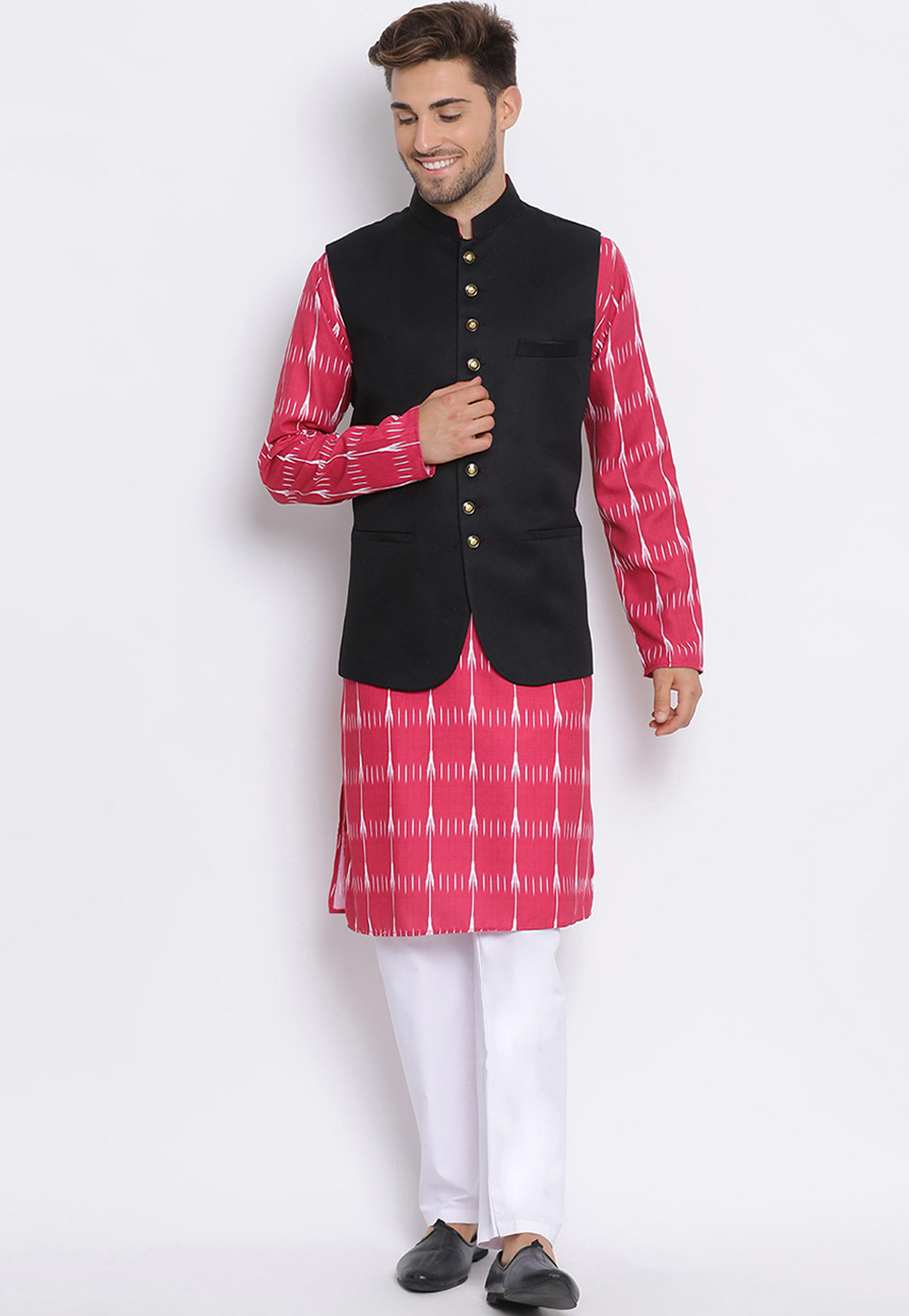 Pink Cotton Kurta Pajama With Jacket 237801