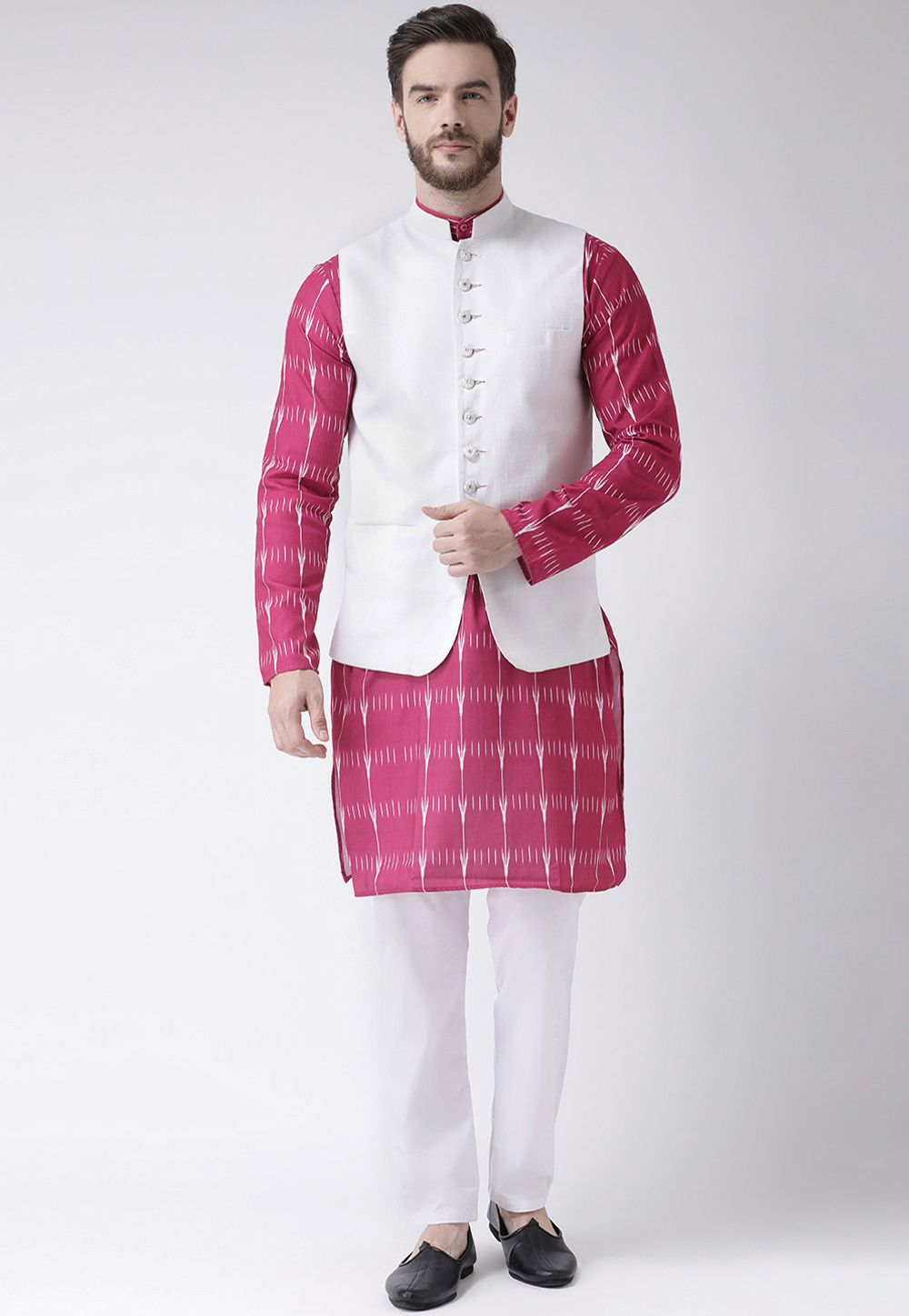 Magenta Cotton Kurta Pajama With Jacket 237802