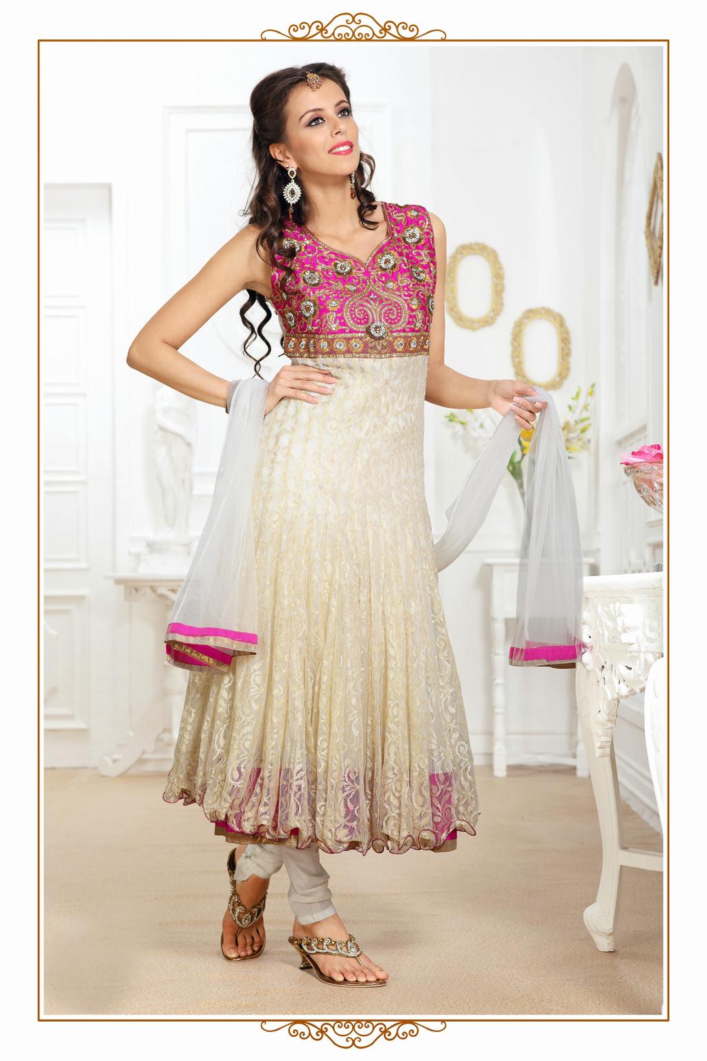 Pink and Off White Zardosi Work Salwar Suit 31139