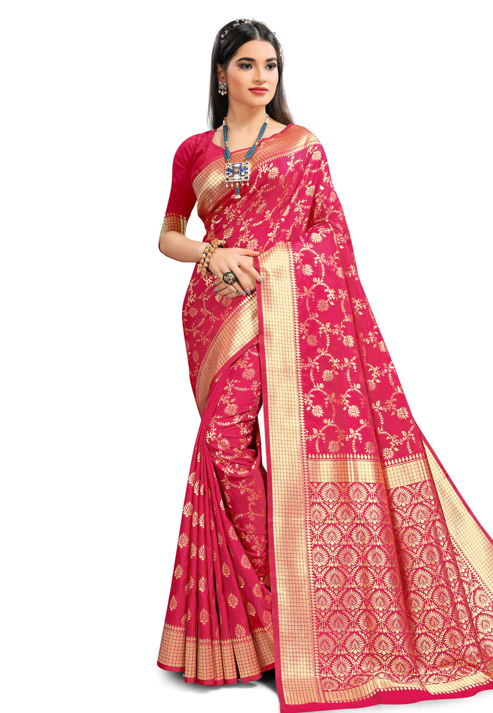 Pink Jacquard Saree With Blouse 218316