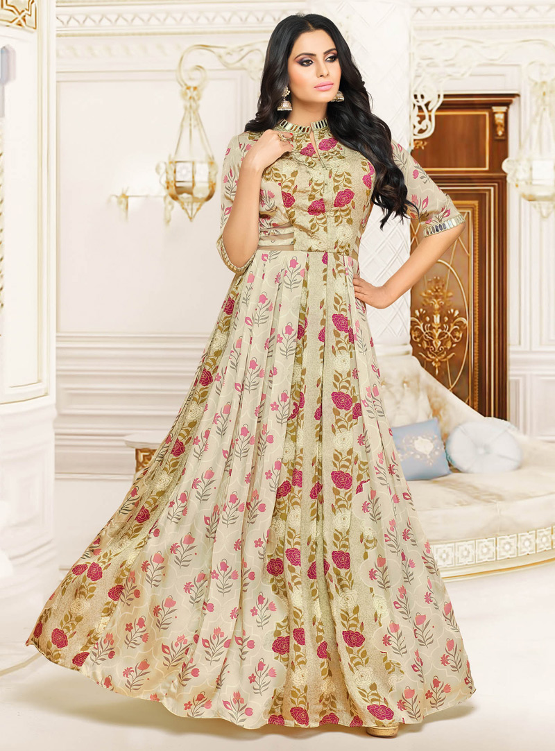 Beige Satin Readymade Gown 120301
