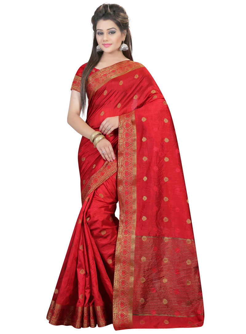 Red Art Silk Saree With Blouse 76579