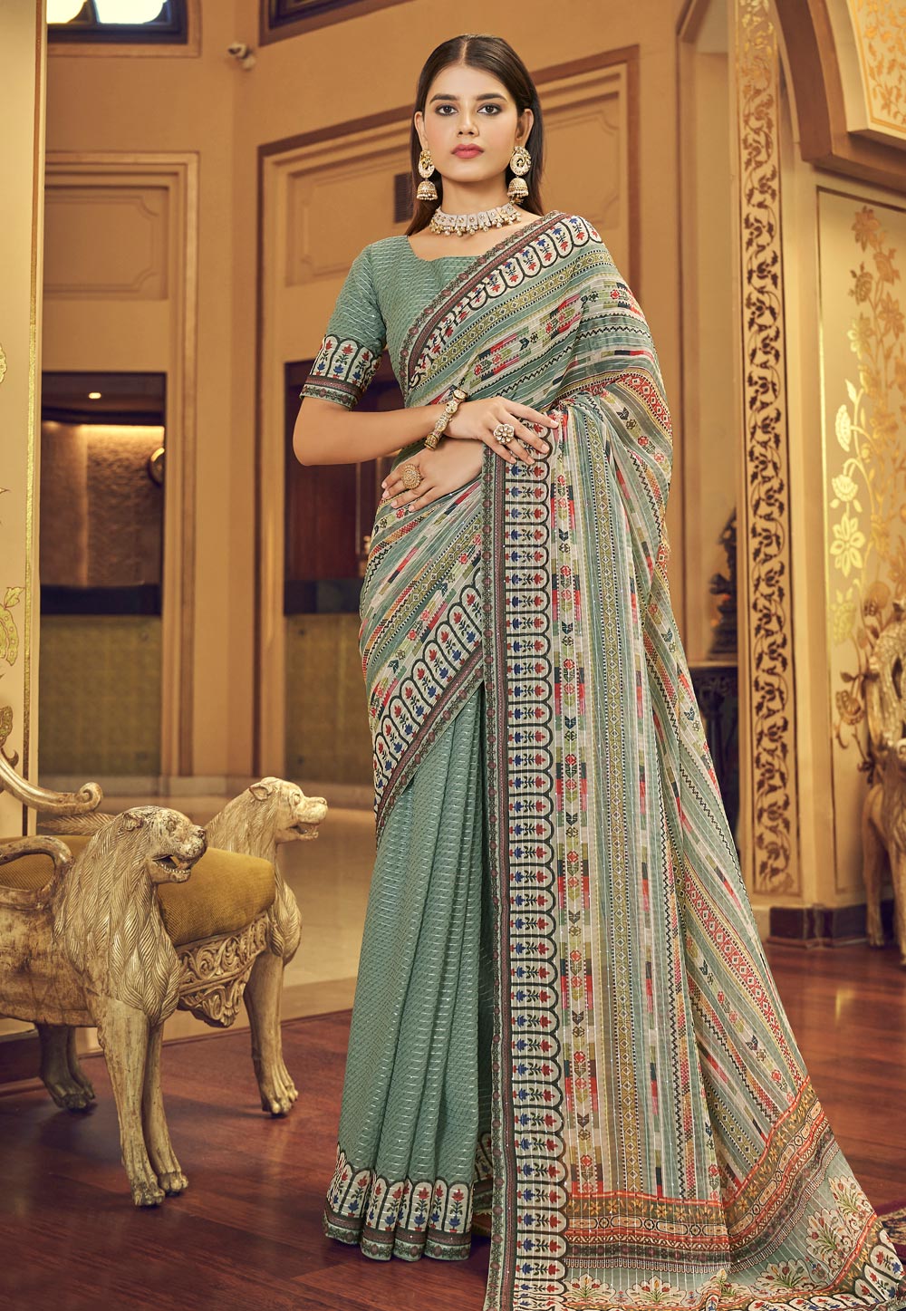 Sea Green Georgette Saree With Blouse 248794