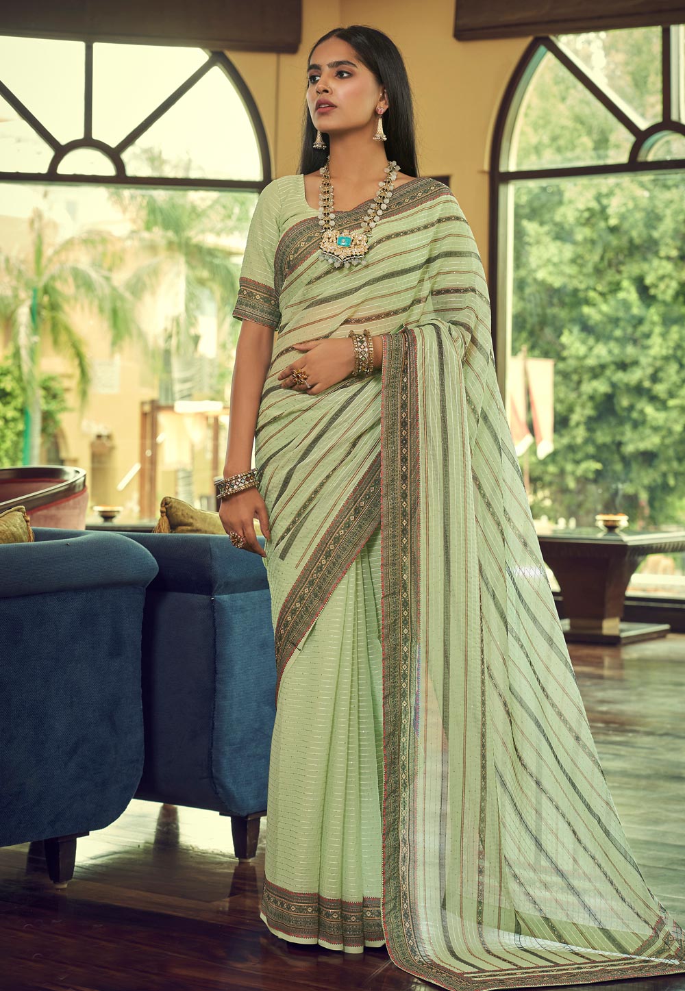 Pista Green Georgette Saree With Blouse 248795