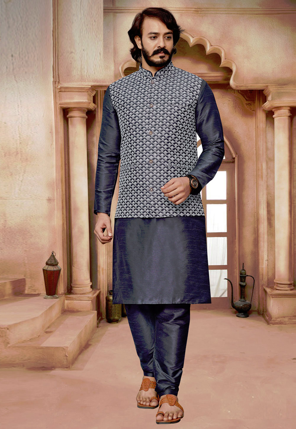 Buy online Black Printed Kurta Pyjama Set With White Solid Nehru Jacket  from Clothing for Men by Hangup for ₹2119 at 74% off | 2023 Limeroad.com