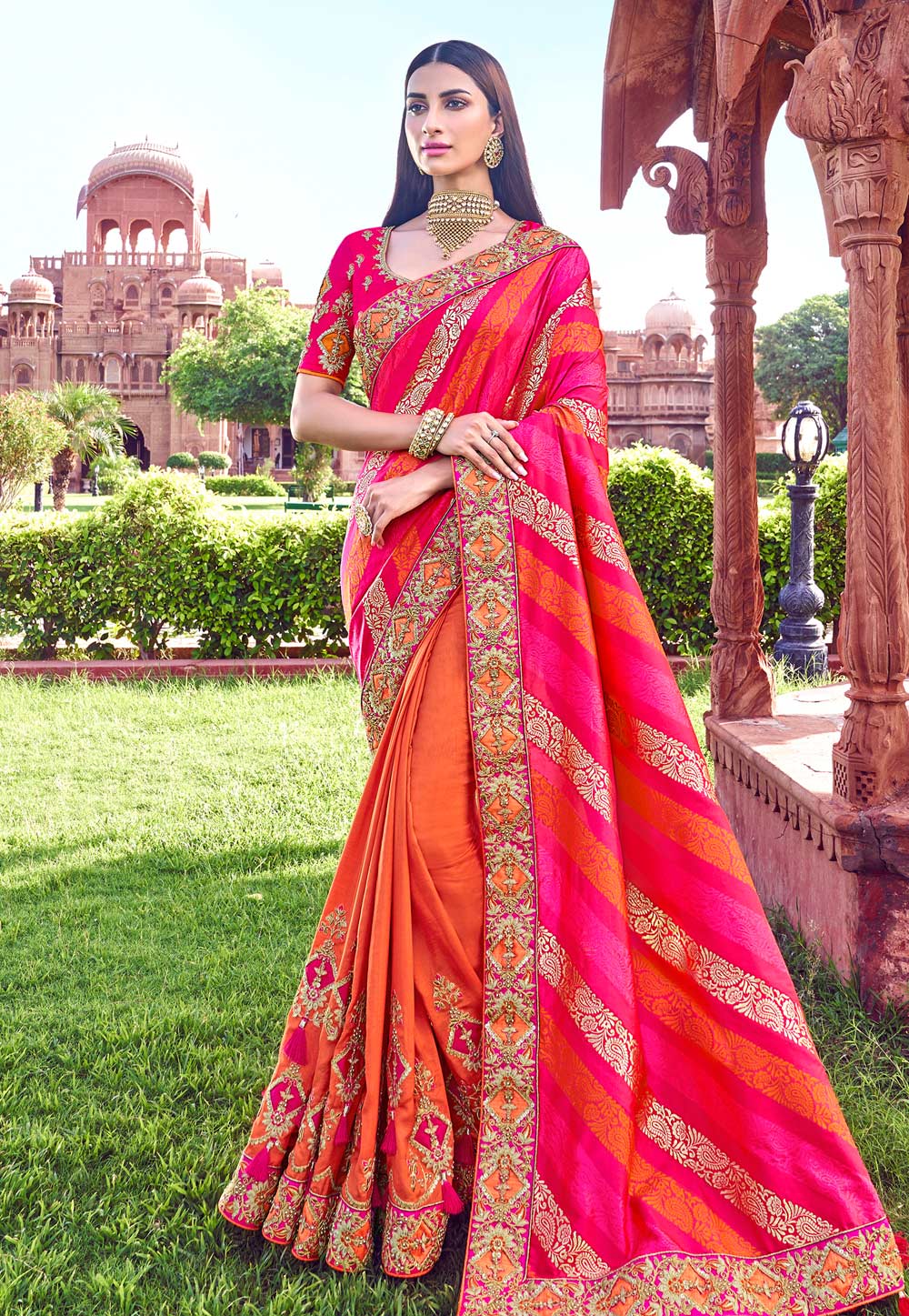 Orange Banarasi Festival Wear Saree 186605