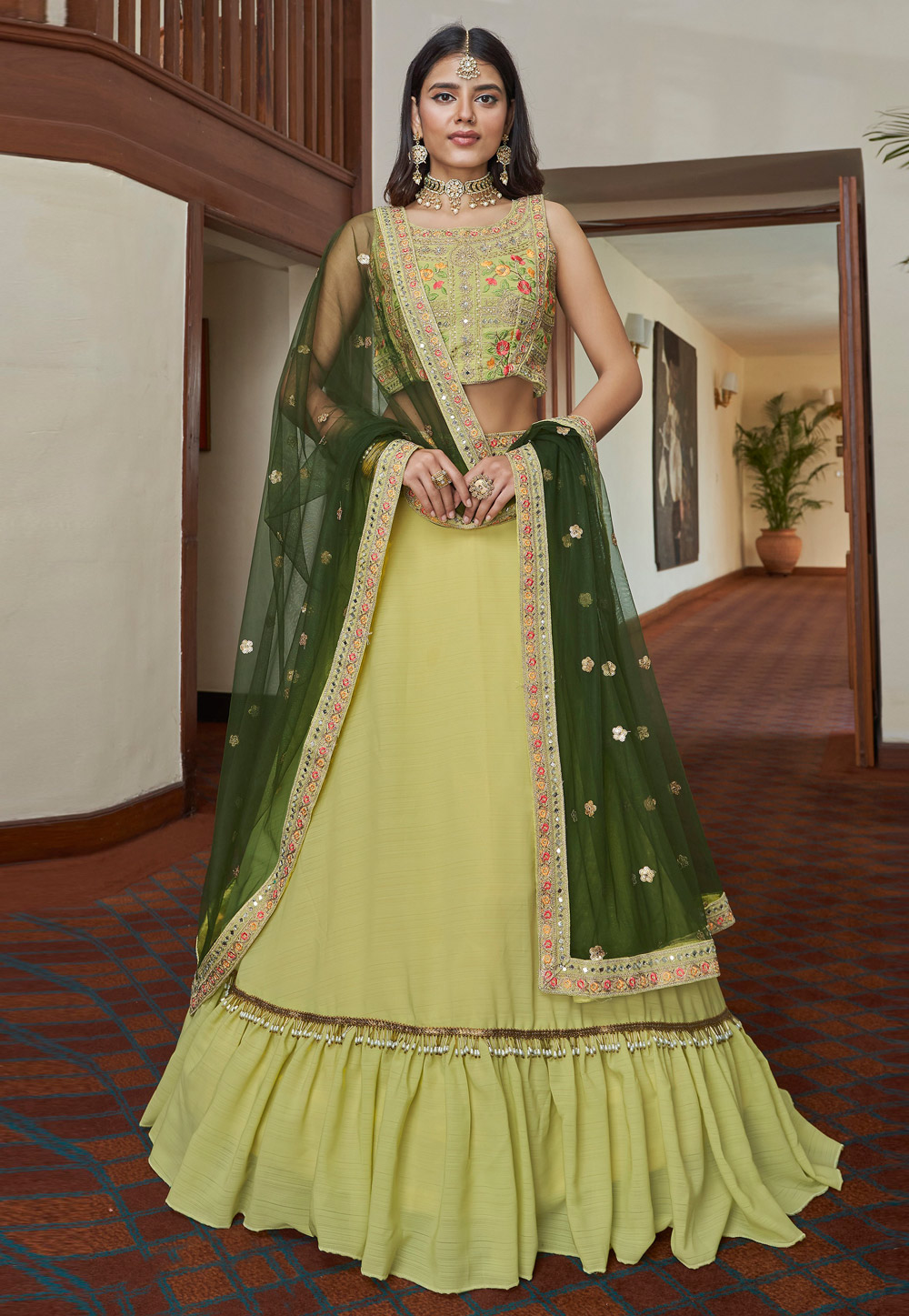 Light Green Silk A Line Lehenga Choli 258748