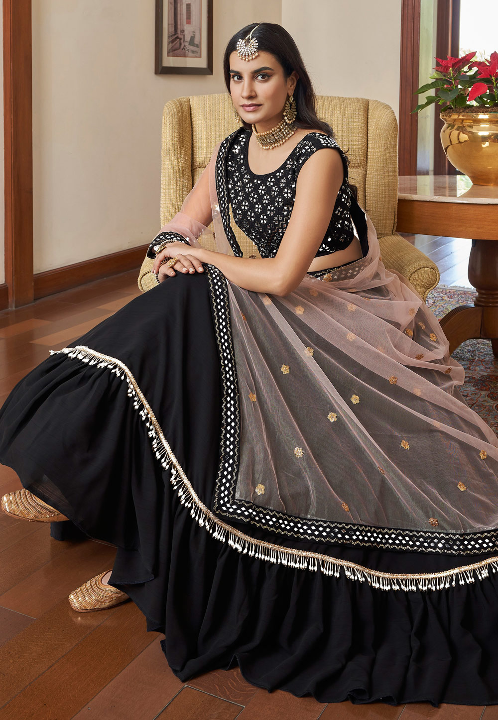 Black Color Art Silk Adorming Embroidered Lehenga