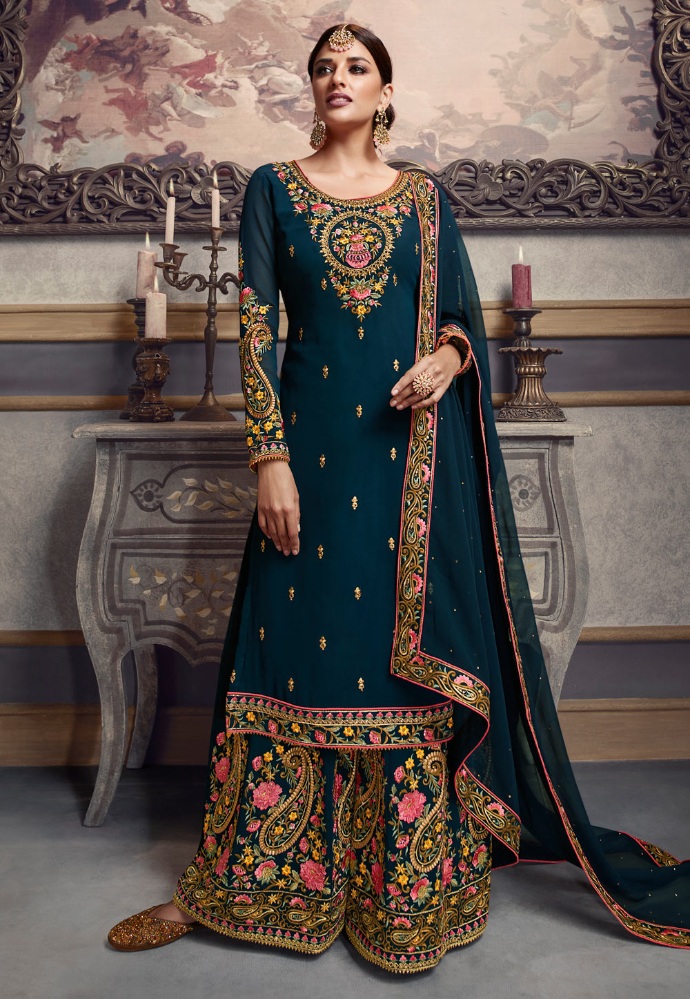 Blue Georgette Kameez With Palazzo 198905