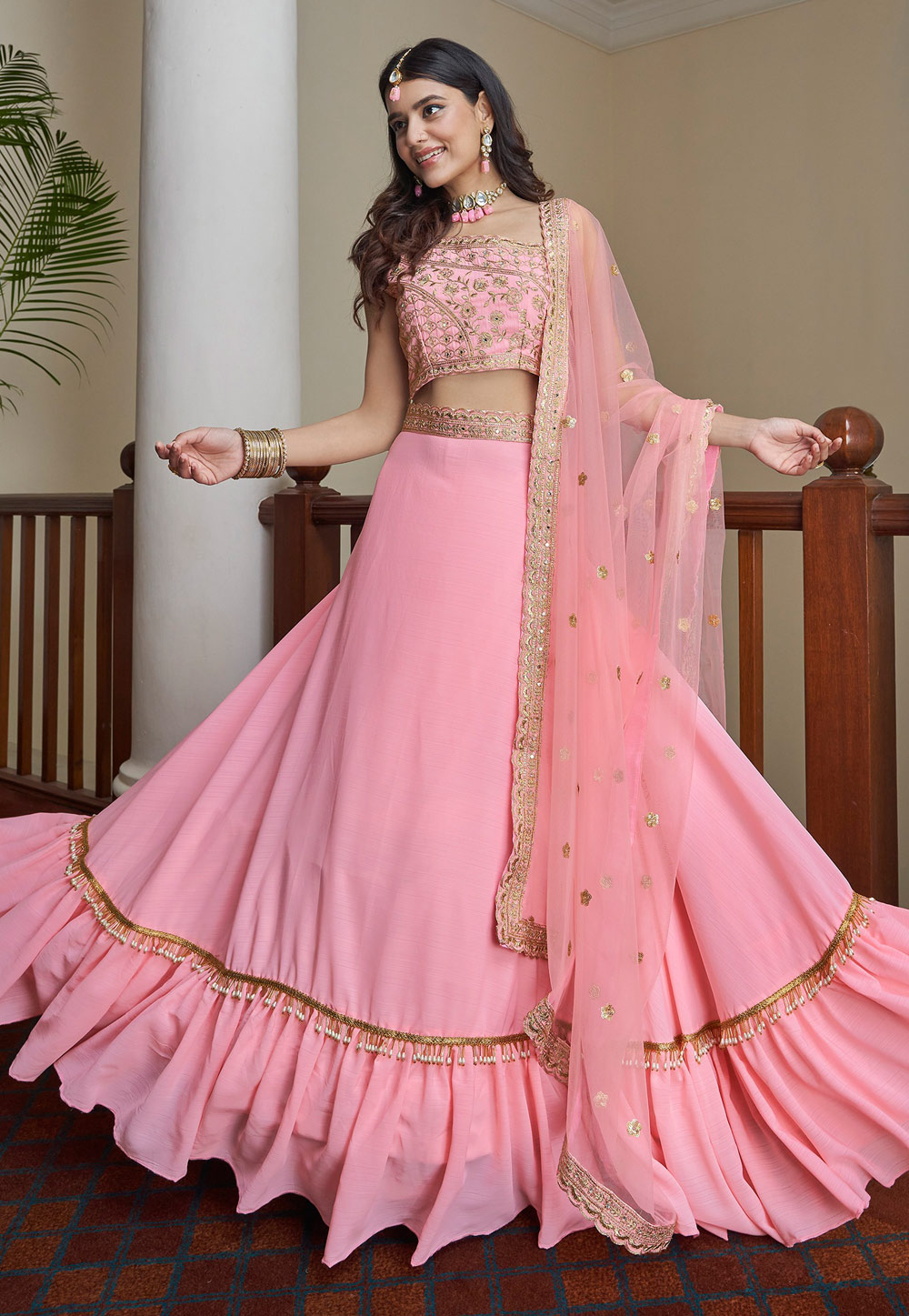 Georgette Wedding Baby Pink Crush Pattern Lehenga Choli at Rs 1500 in Surat