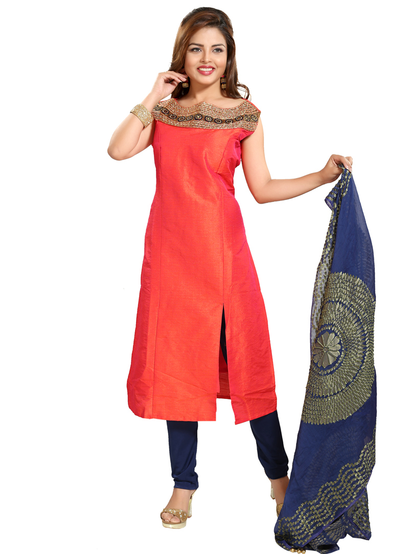 Orange Silk Kameez With Churidar 120516