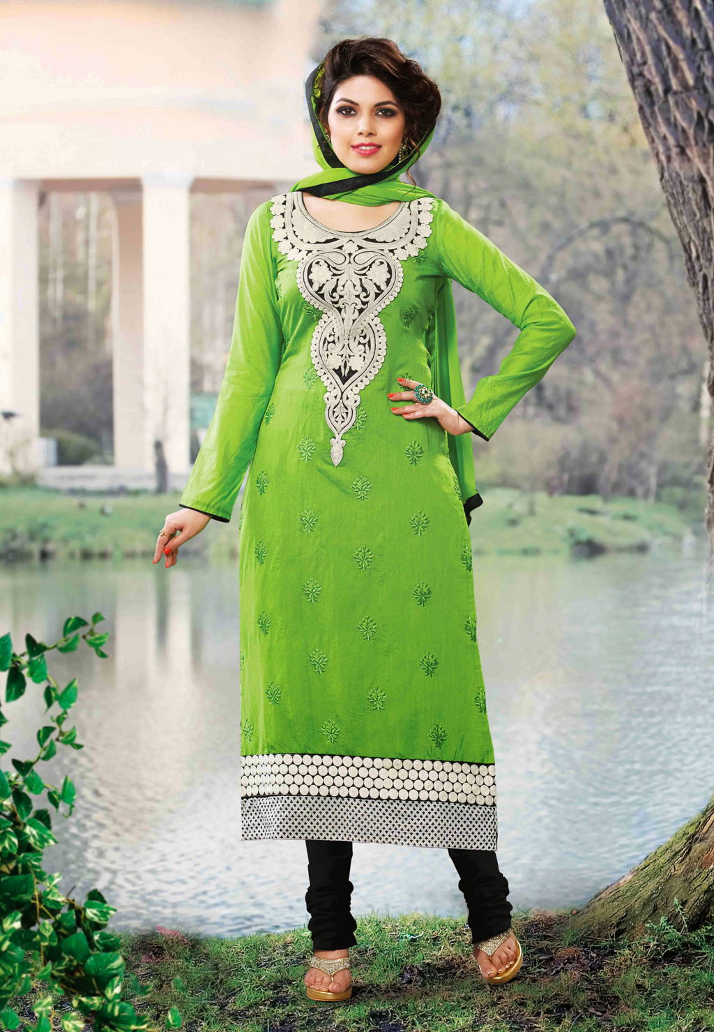 Green Cotton Churidar Suit 51697