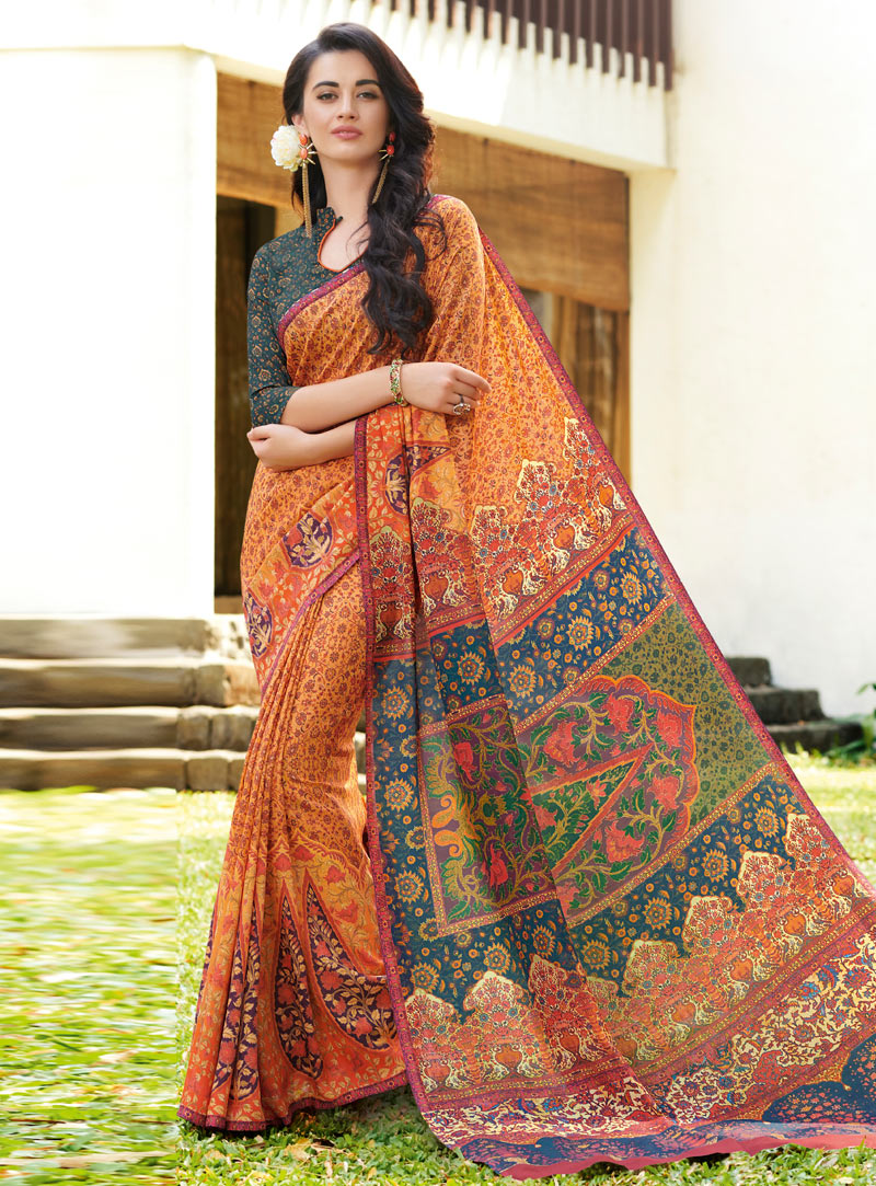 Orange Silk Festival Wear Saree 130911