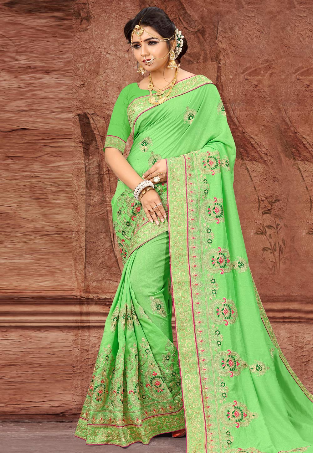 Light Green Silk Festival Wear Saree 203506
