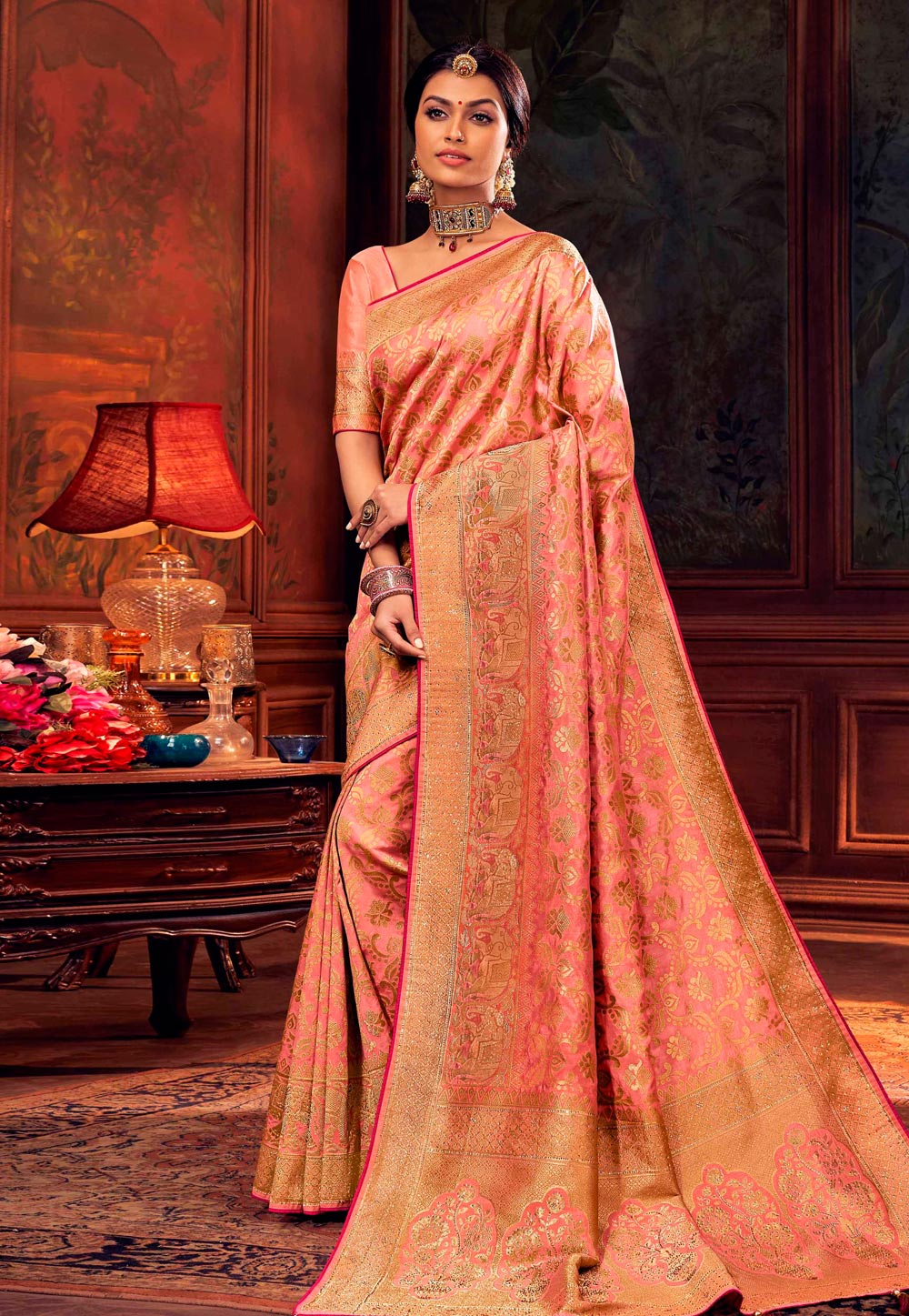 Pink Silk Festival Wear Saree 220926