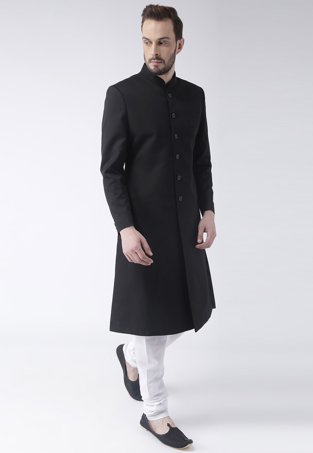 Black Polyester Pakistani Sherwani 237813