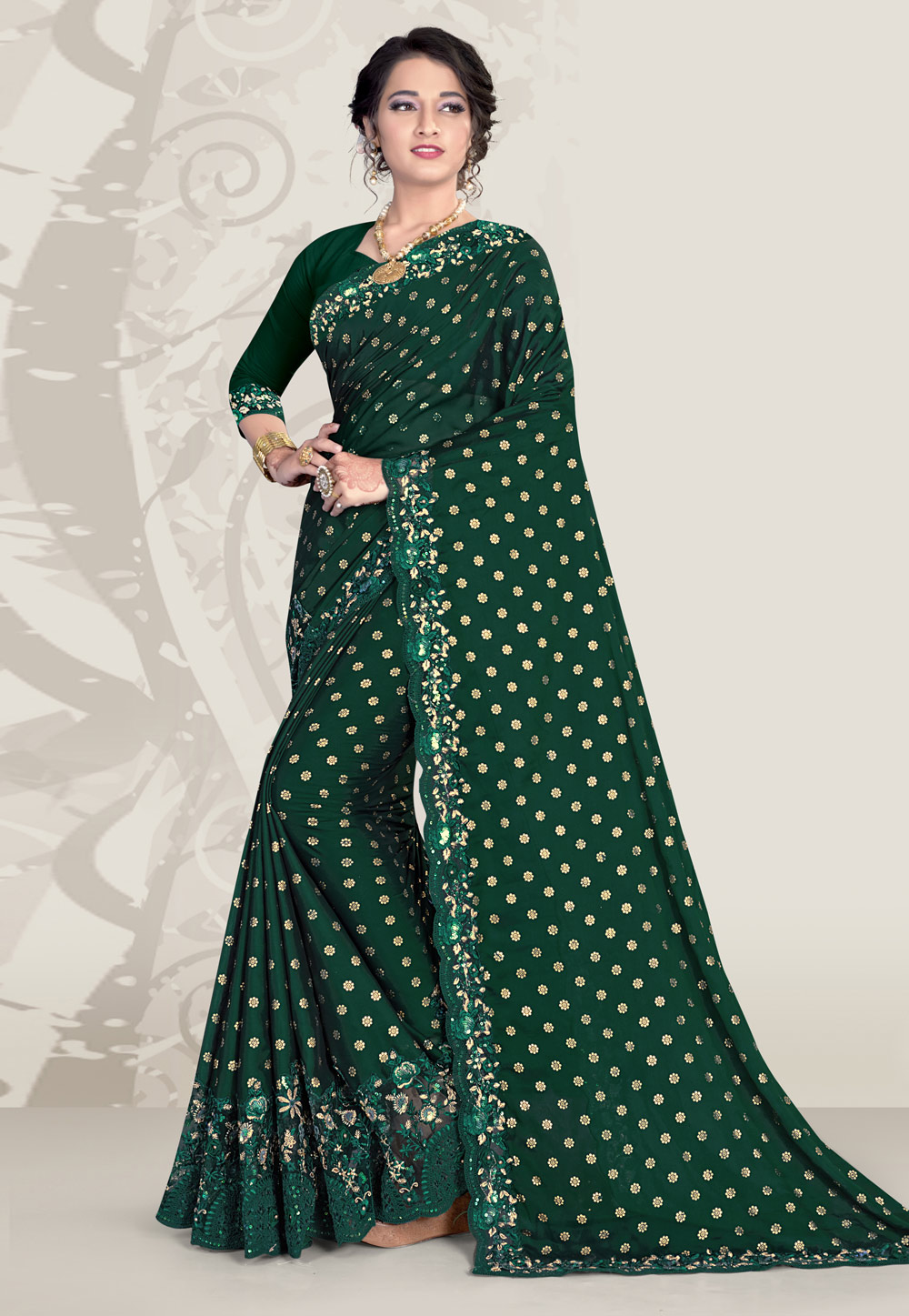 Green Silk Saree With Blouse 218725