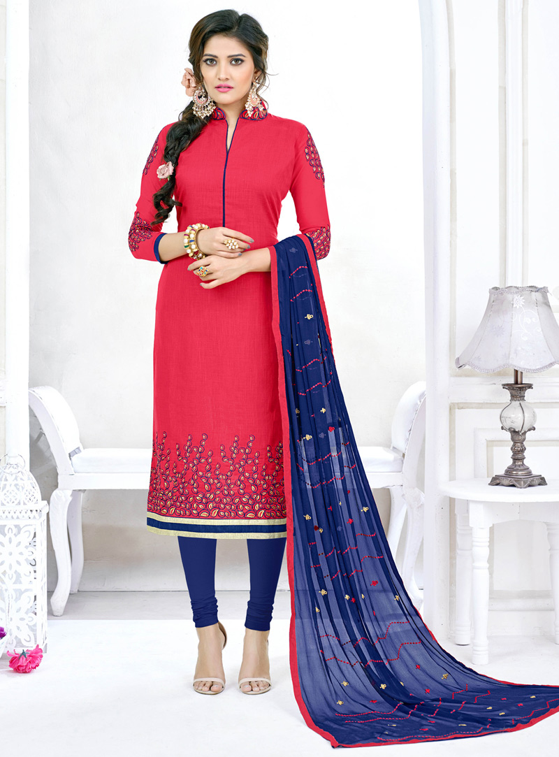 Pink Cotton Churidar Salwar Suit 120655