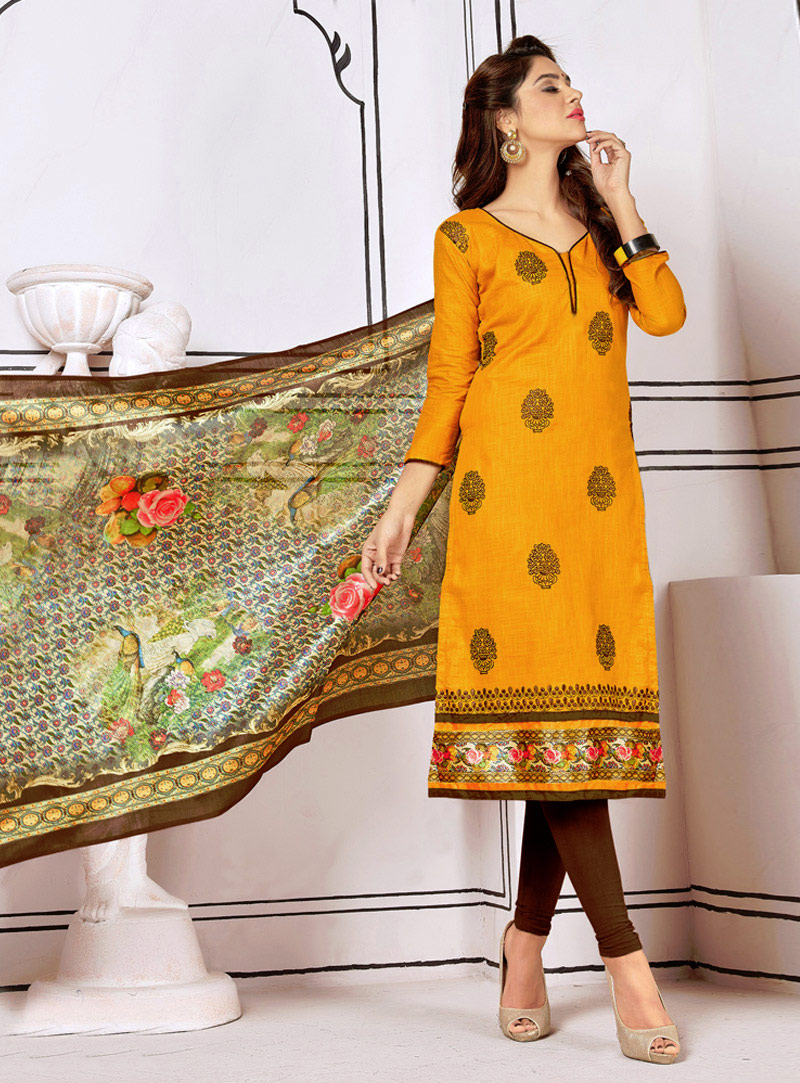 Mustard Cotton Churidar Salwar Suit 120688