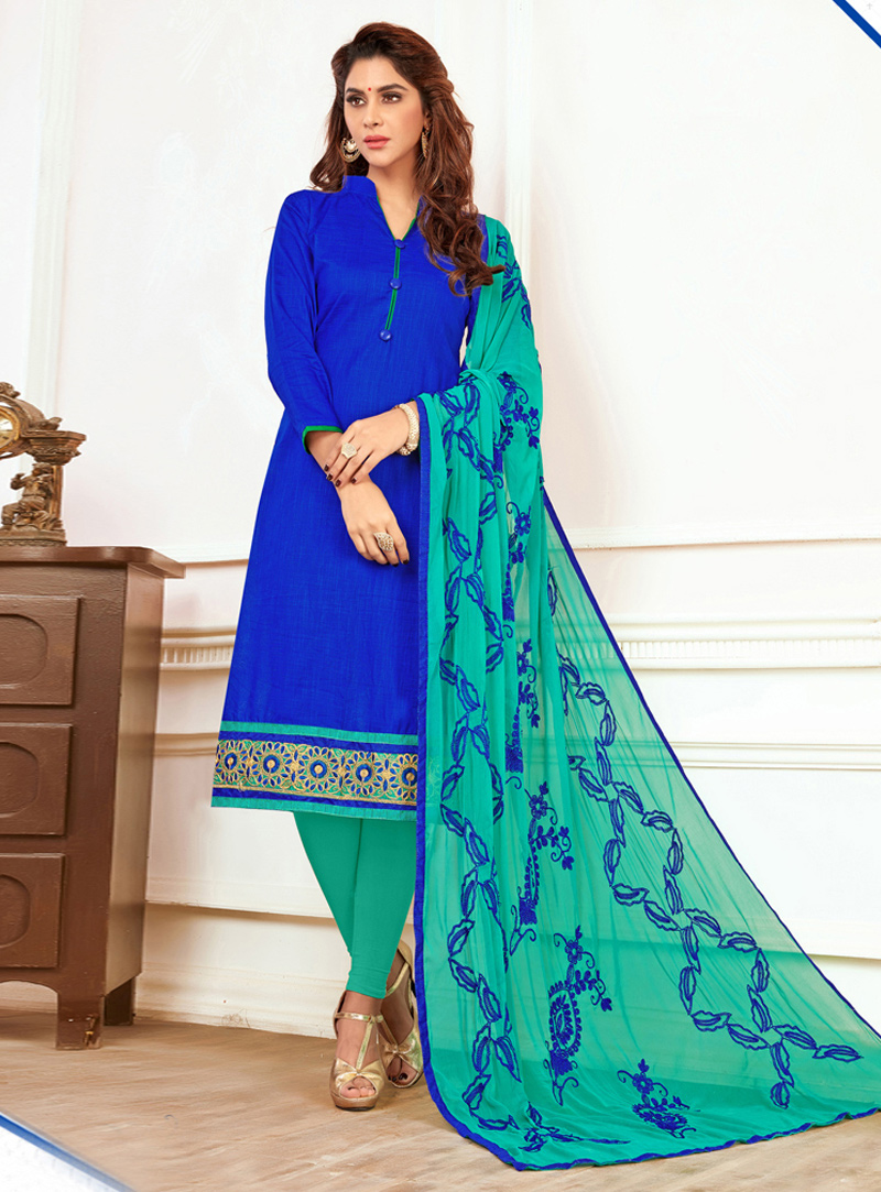 Blue Cotton Churidar Salwar Suit 120776