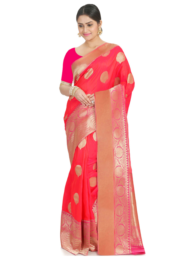 Peach Banarasi Silk Saree With Blouse 120818