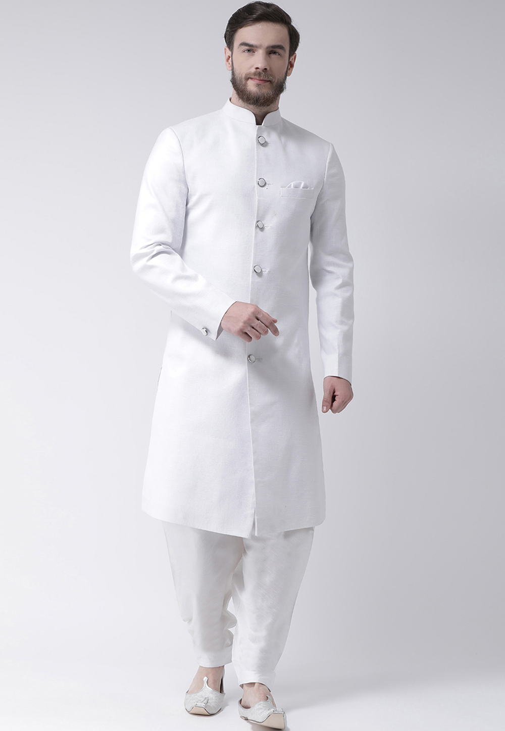 White Polyester Pakistani Sherwani 237832