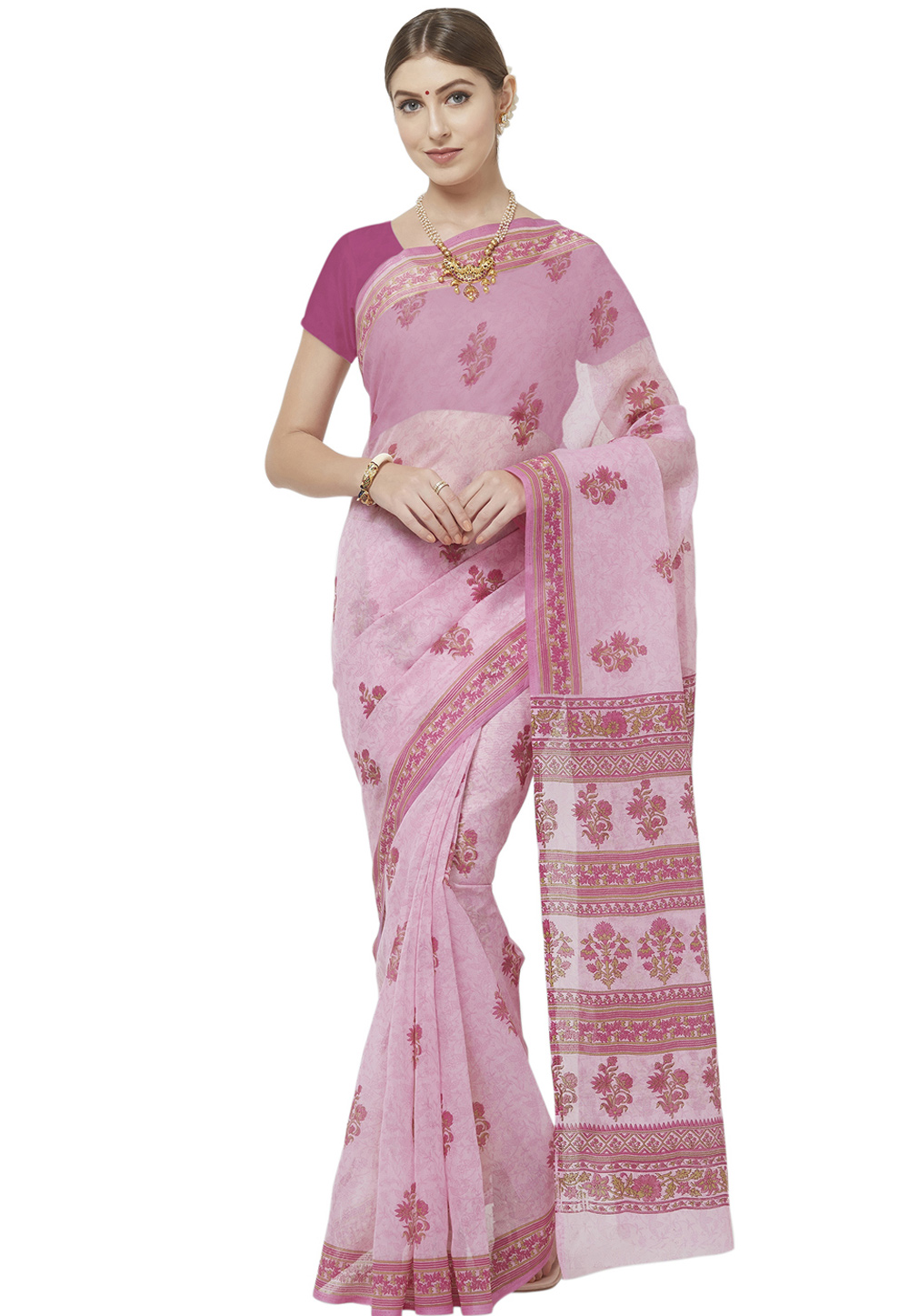 Pink Cotton Printed Festival Wear Saree 202343