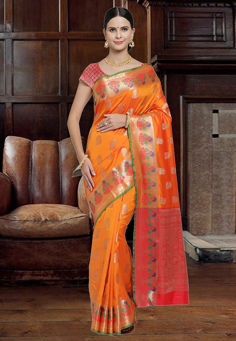 Orange Banarasi Festival Wear Saree 202655