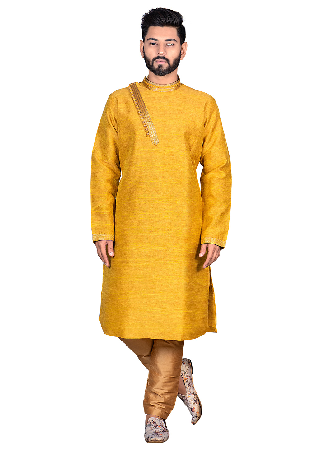 Yellow Banglori Silk Readymade Kurta Pajama 201709