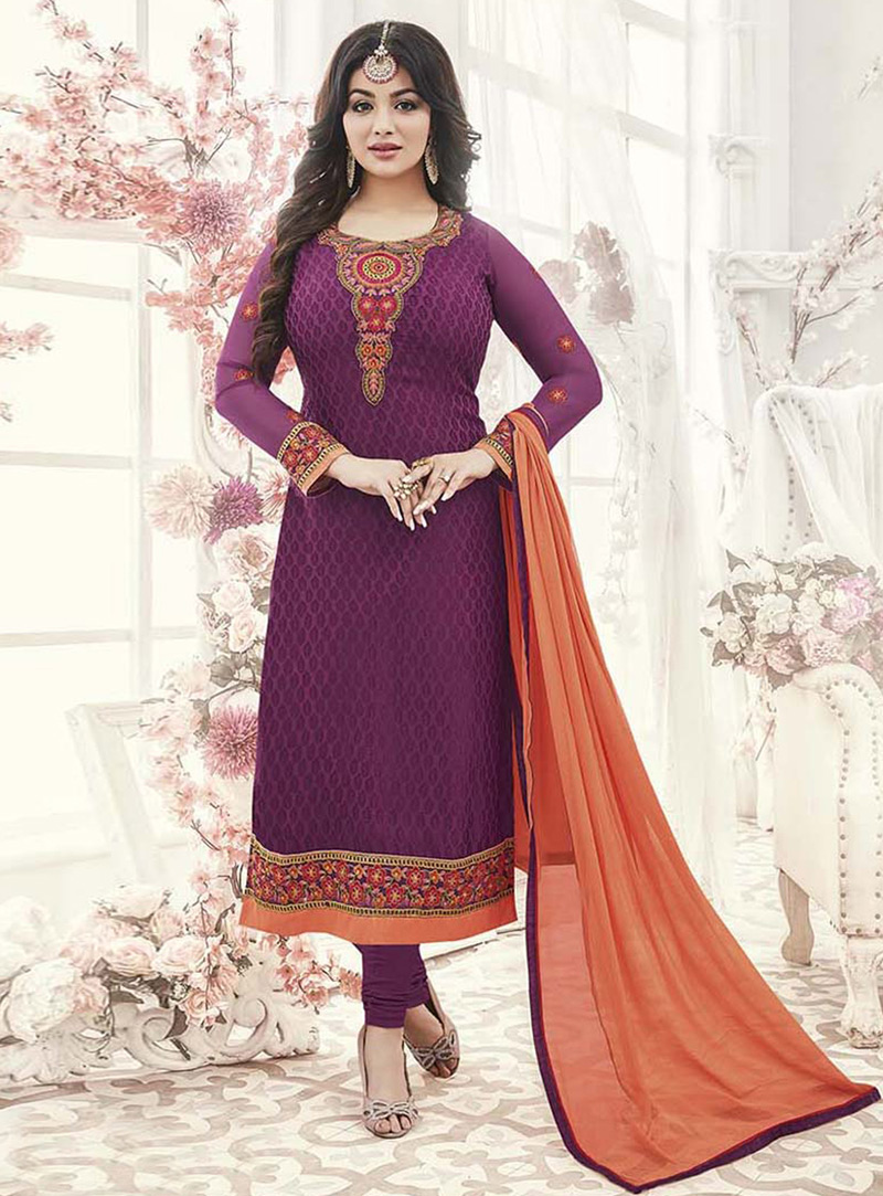 Ayesha Takia Purple Georgette Churidar Salwar Suit 121005