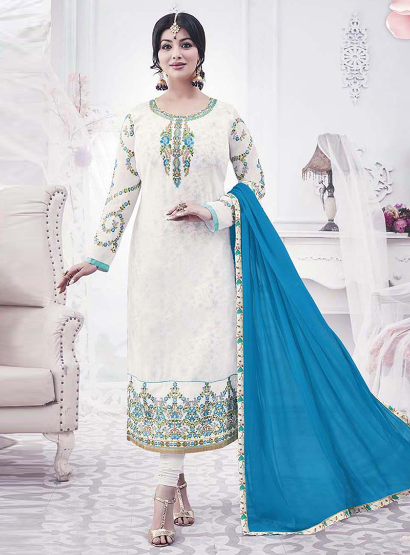 Ayesha Takia White Georgette Churidar Salwar Suit 120975