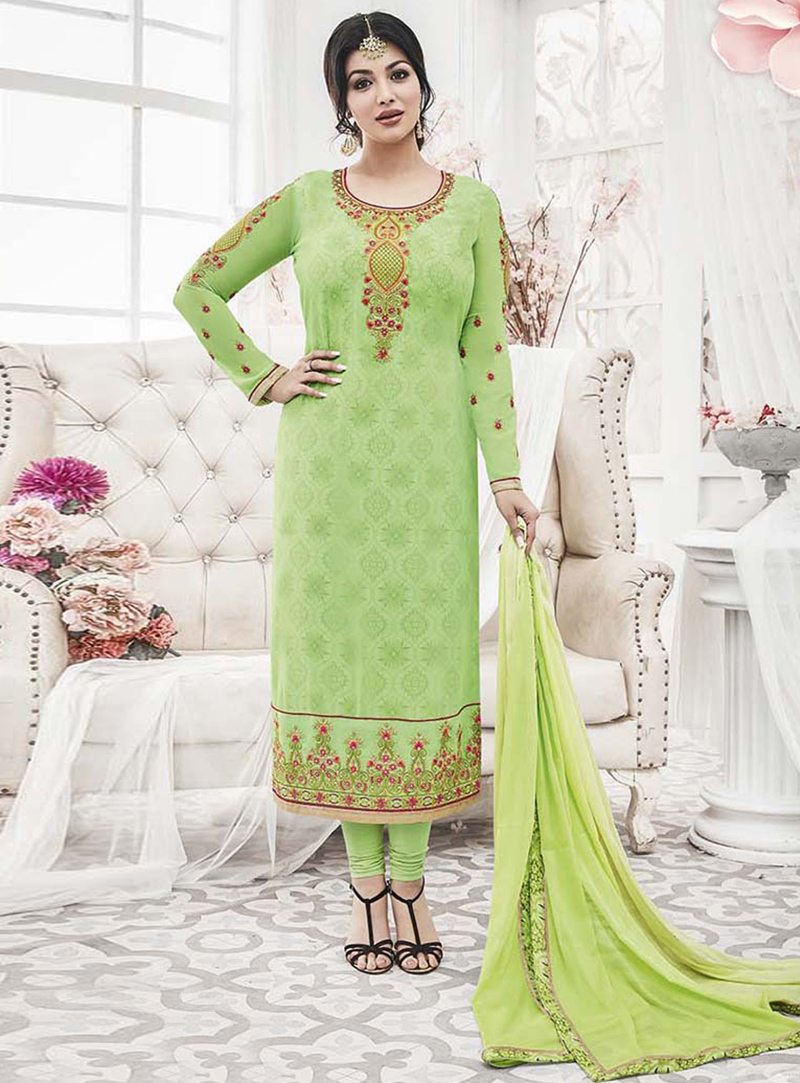 Ayesha Takia Light Green Georgette Churidar Salwar Suit 120981