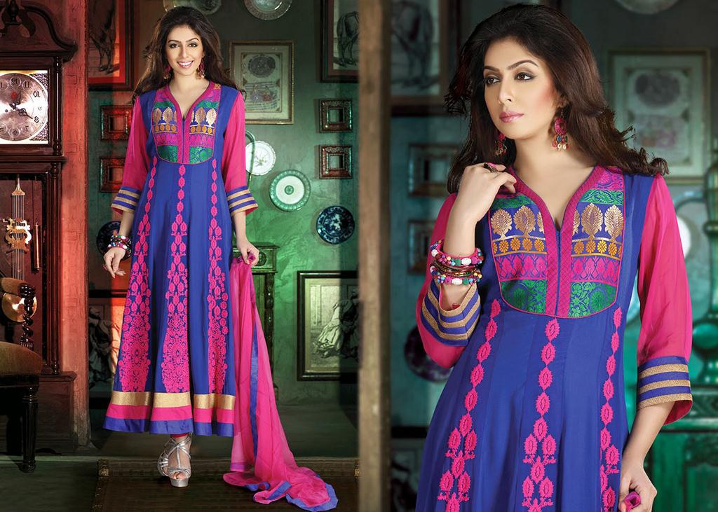 Purple and Pink A Line Resham Work Salwar Suit 31650