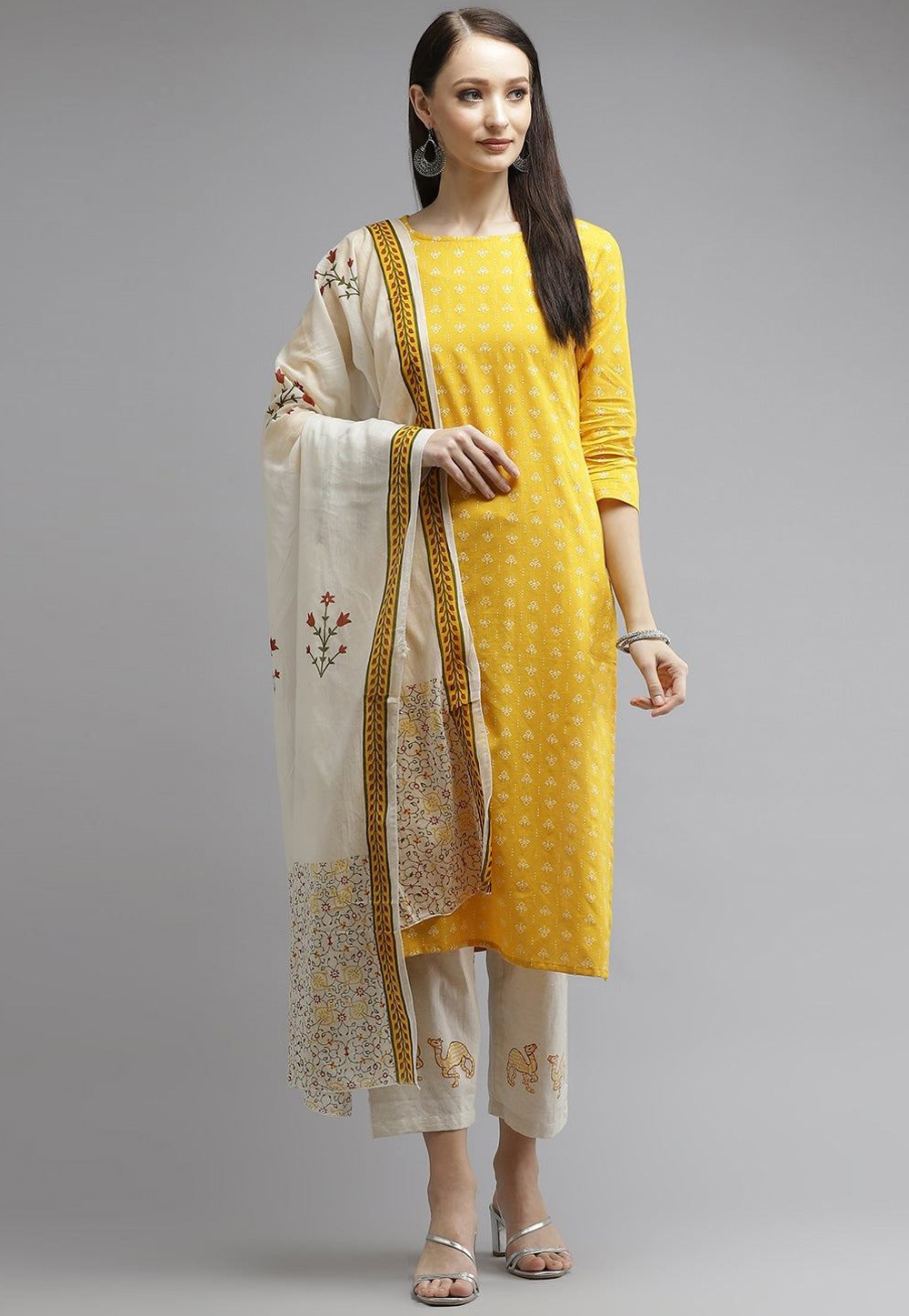 Yellow Cotton Readymade Pant Style Suit 237923