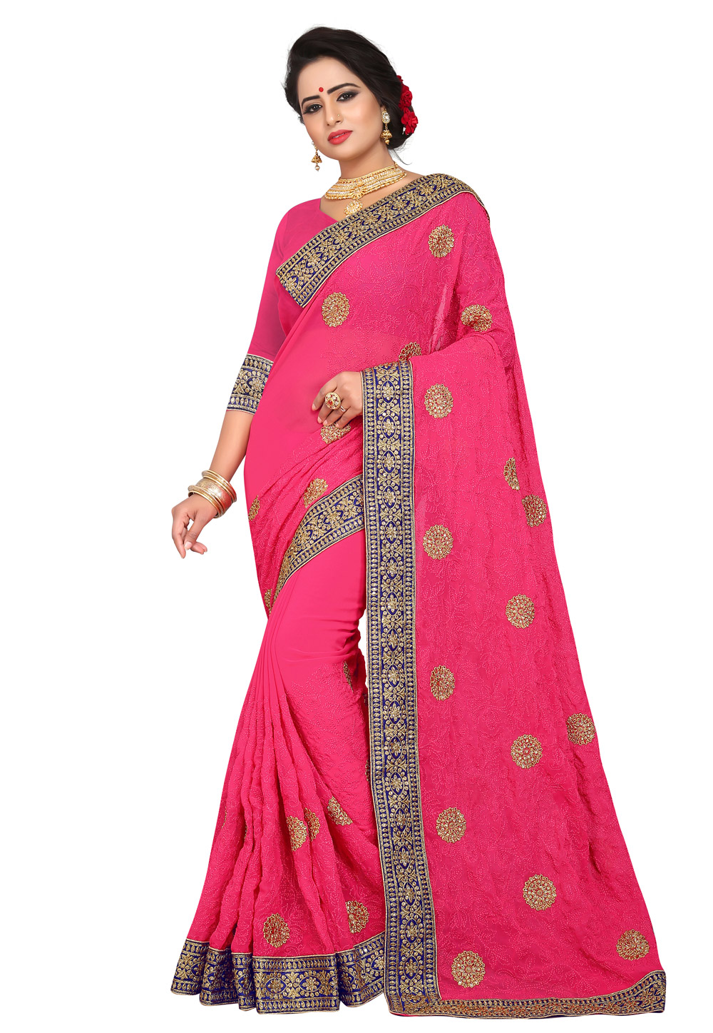 Pink Georgette Saree With Blouse 219110