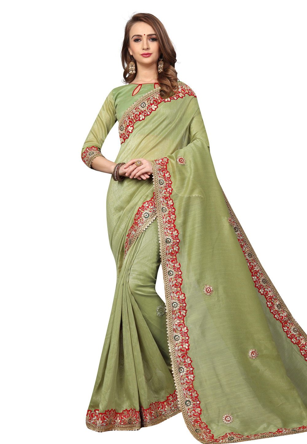 Green Cotton Silk Saree With Blouse 219118
