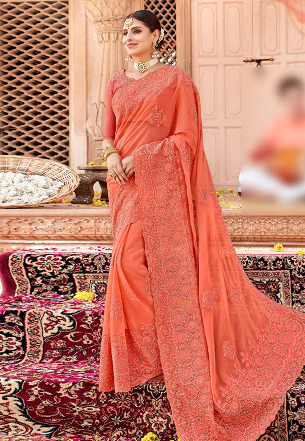 Peach Georgette Saree With Blouse 231892