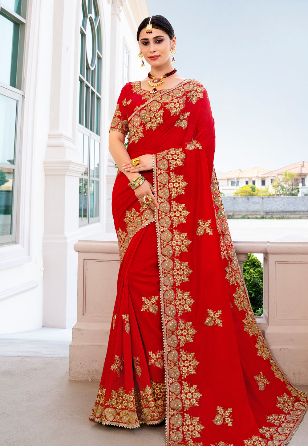 Red Silk Jacquard Festival Wear Saree 223247