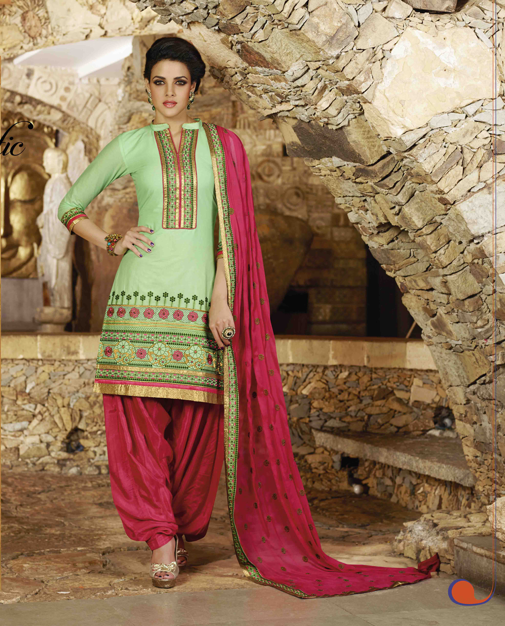 Mint Green Cotton Embroidery Punjabi Suit 44852