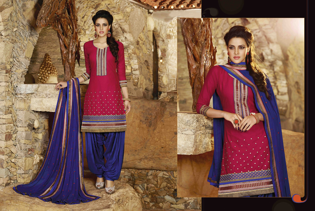 Deep Pink Cotton Embroidery Punjabi Suit 44856