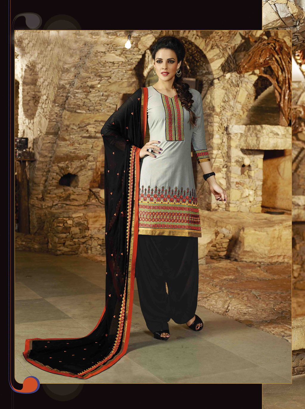 Grey Cotton Embroidery Punjabi Suit 44857