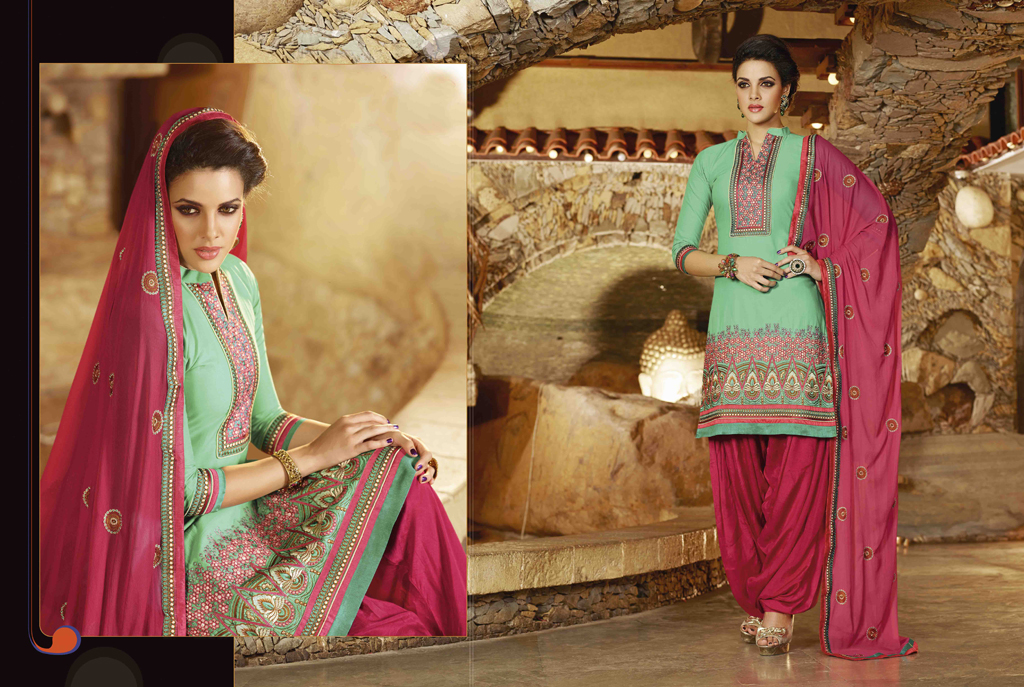 Sea Green Cotton Punjabi Suit 44859