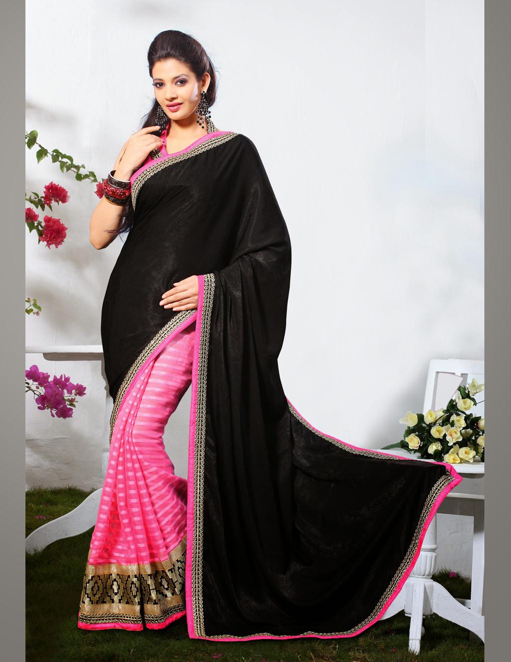 Black and Pink Silk Party Wear Saree 31889