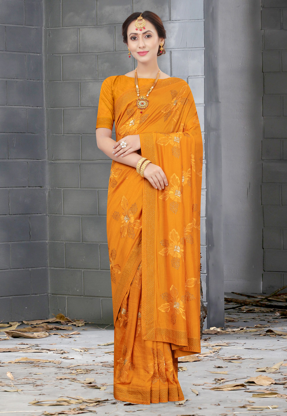 Orange Silk Saree With Blouse 219304