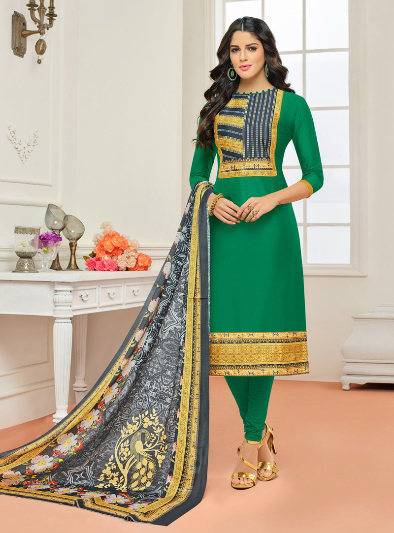Green Cotton Churidar Salwar Suit 121534