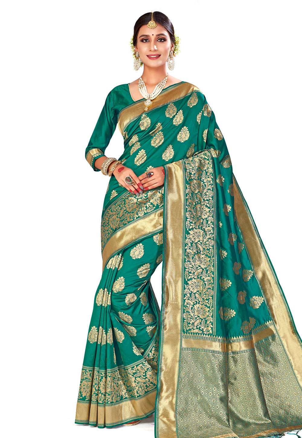 Green Banarasi Silk Saree With Blouse 204483