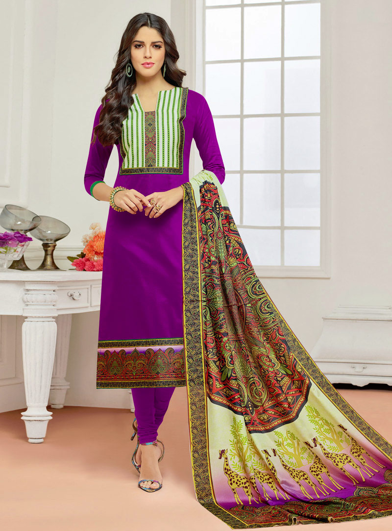 Purple Cotton Churidar Salwar Suit 121536