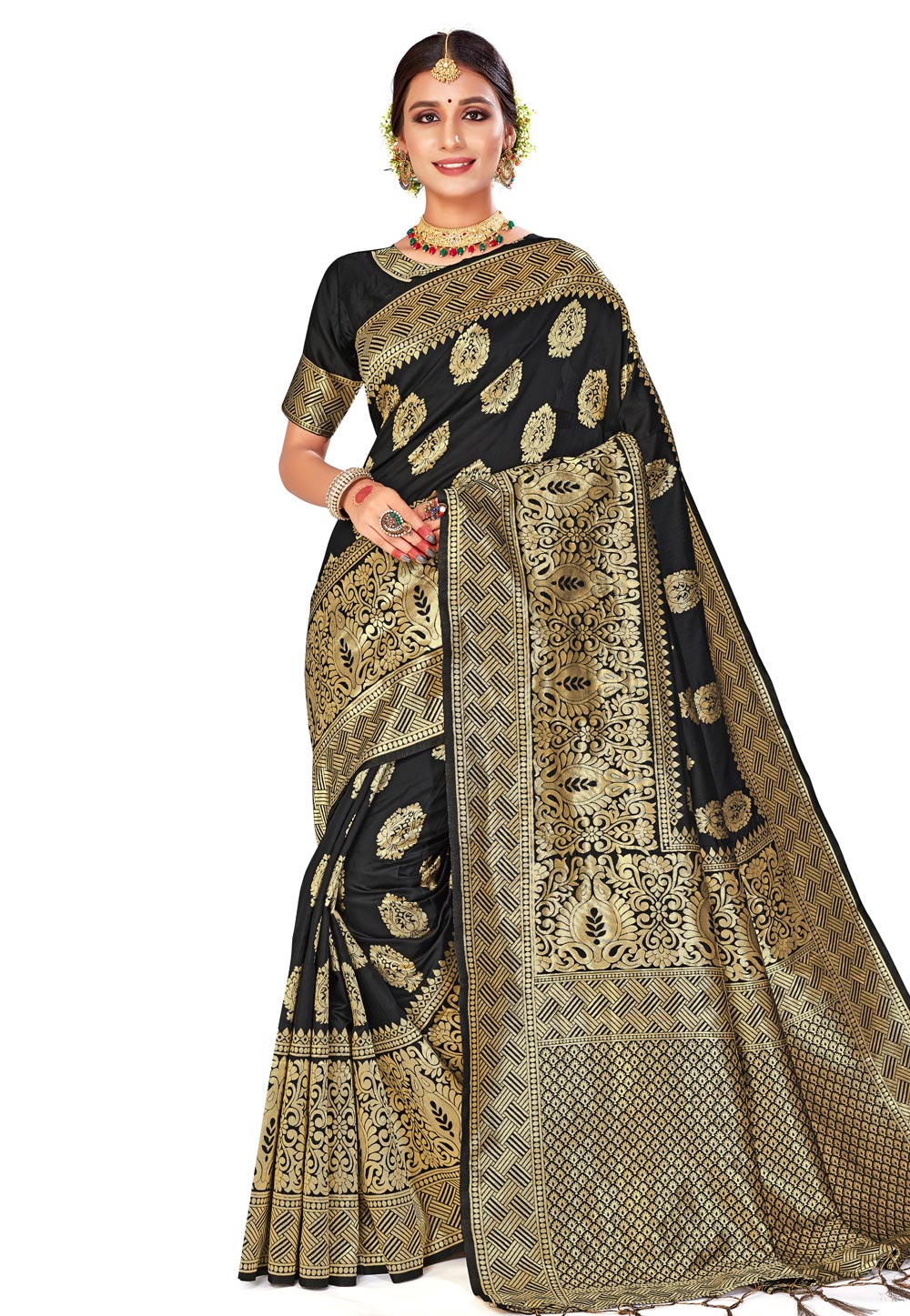 Black Banarasi Silk Festival Wear Saree 204486